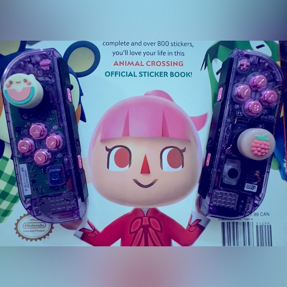 Nintendo Other - custom joycons - with chrome hot pink buttons & kitty / raspberry joystick cap